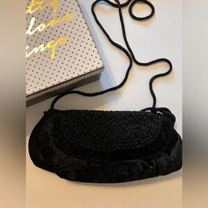 Beautiful Black Velvet Beaded Evening Mini Bag